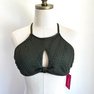 Xhilaration Bikini Top Size Large High Neck Lace with Cutout Khaki Green